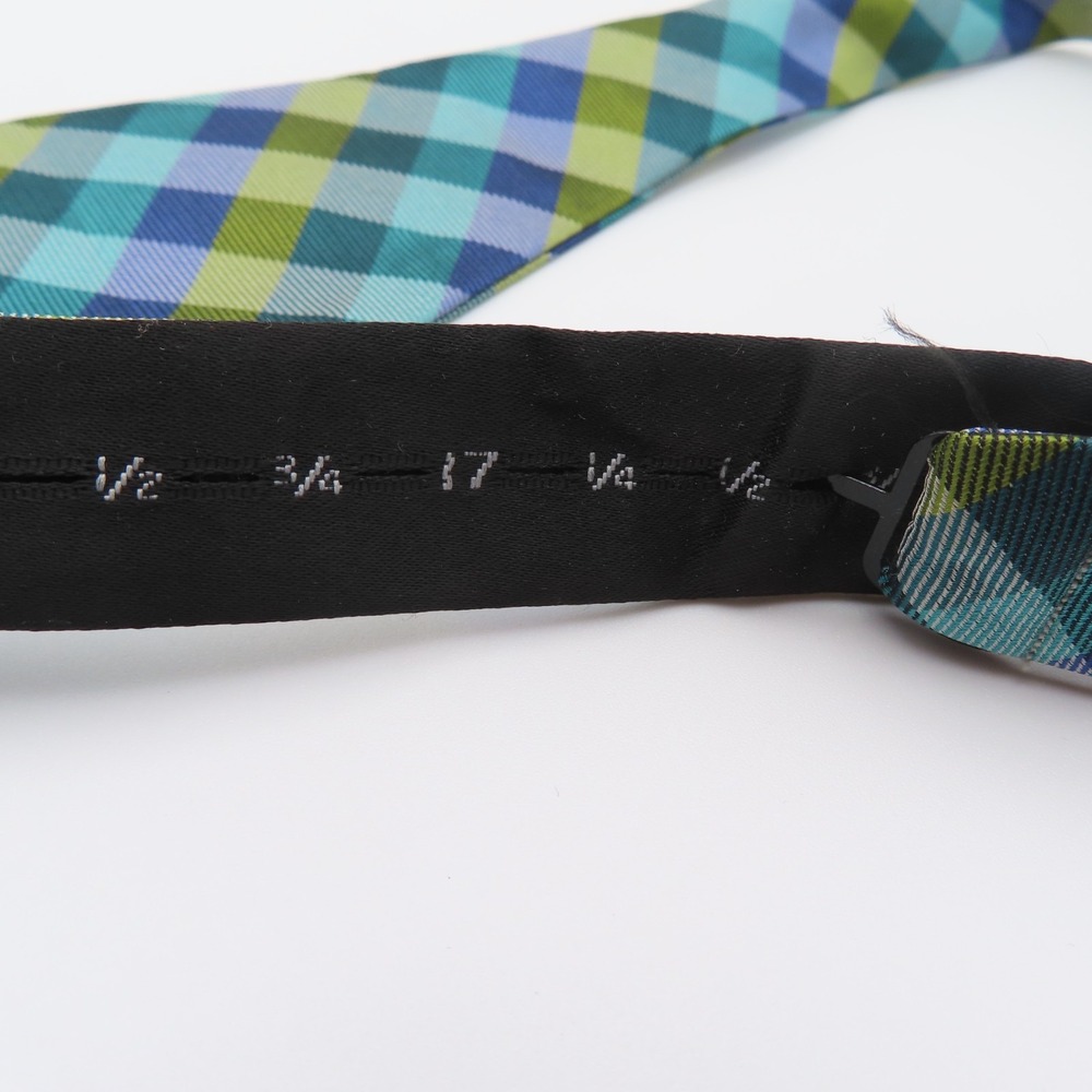 The Tie Bar Bow Tie Blue Yellow Green Gingham Check 2.5" Wide Self Tie Silk - Picture 5 of 5